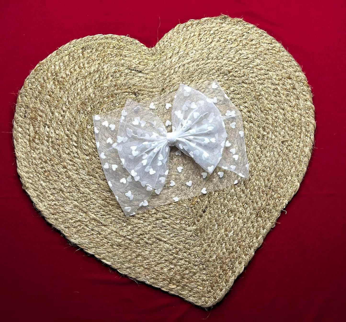 White w white hearts mesh Headwrap