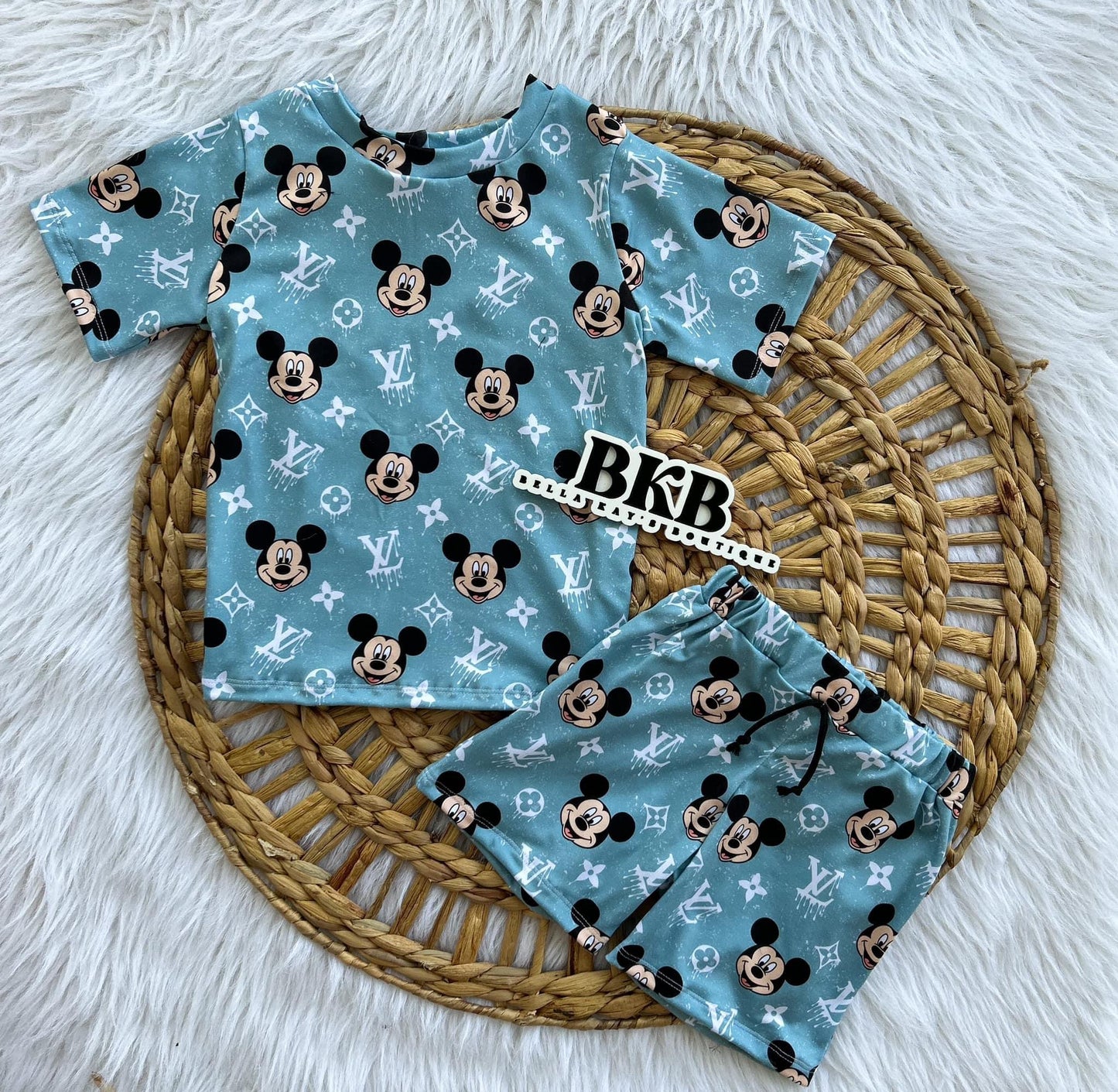 Blue mickey lvdrip T-Shirt & boy shorts set