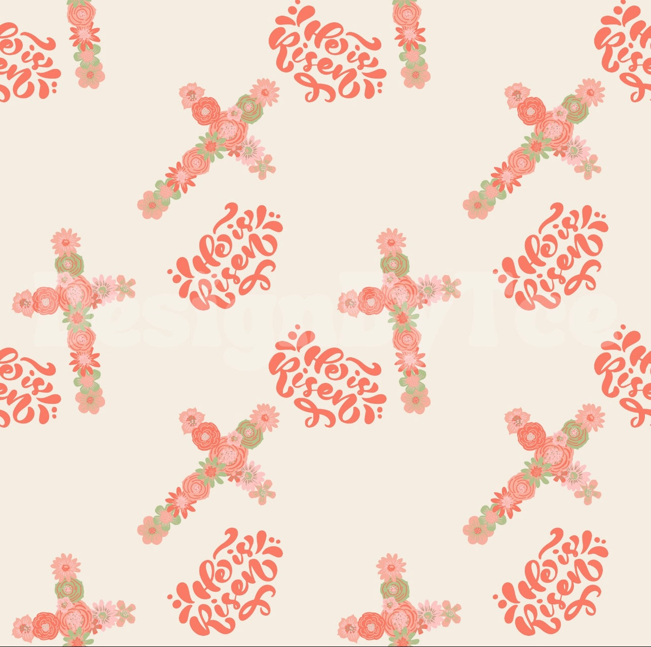 Pink floral cross he has risen
