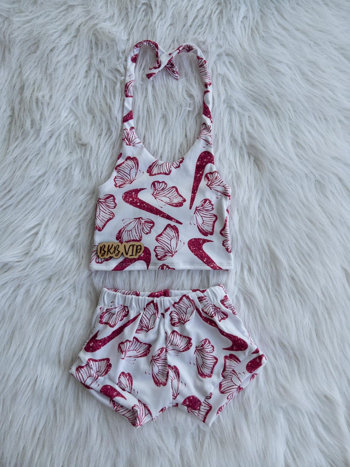 Pink sparkle swoosh Halter Top & shorties