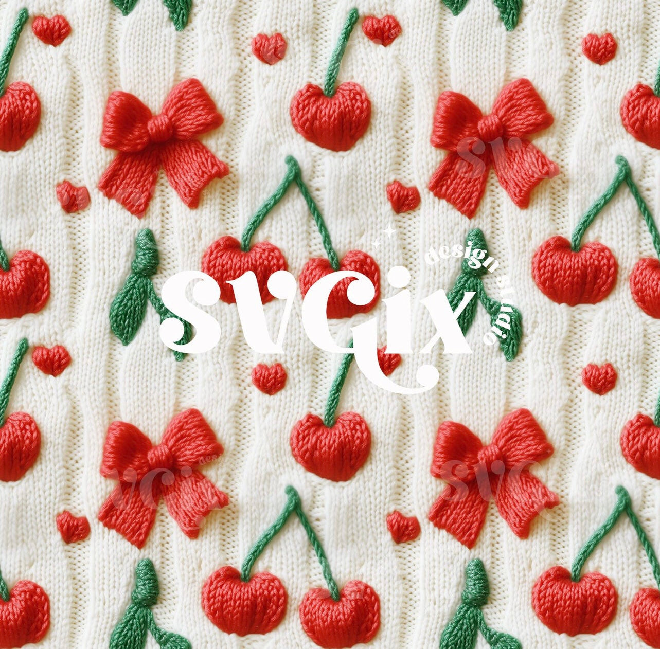 White & red 3d hearts and cherries