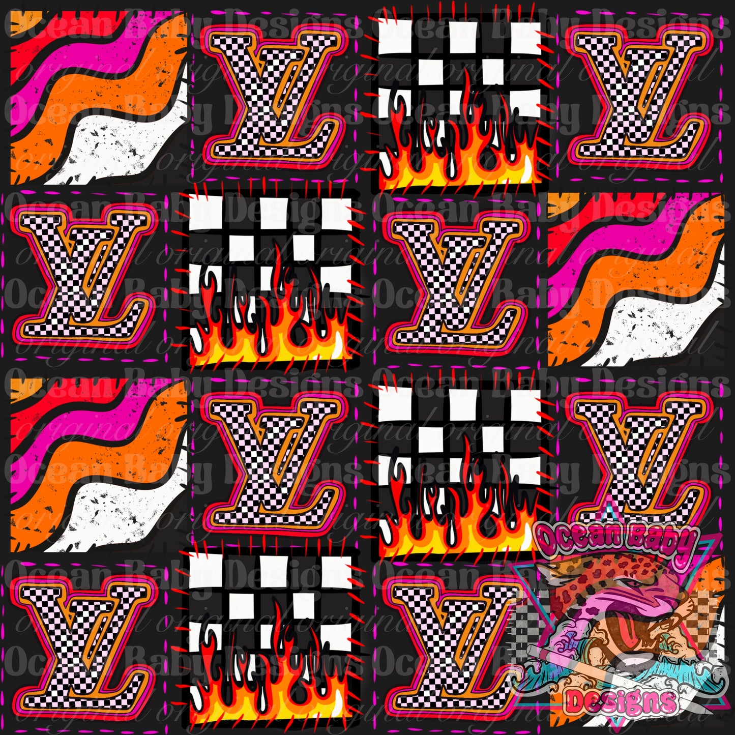 Checkered orange&pinklv