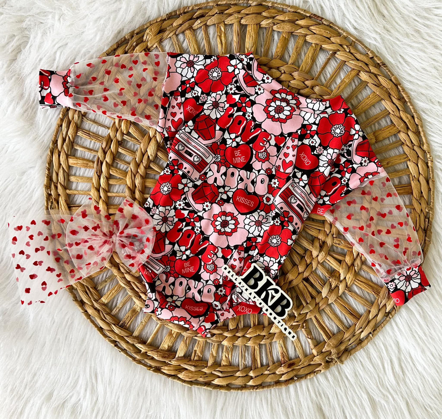 Ring pop with white & red mesh long sleeve romper