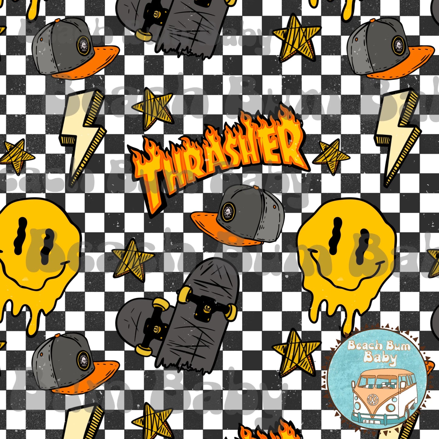 Boythrasher black n white checkered hello smile