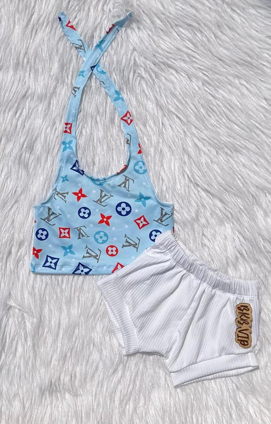 FOJ light bluelv Halter Top & white shorties