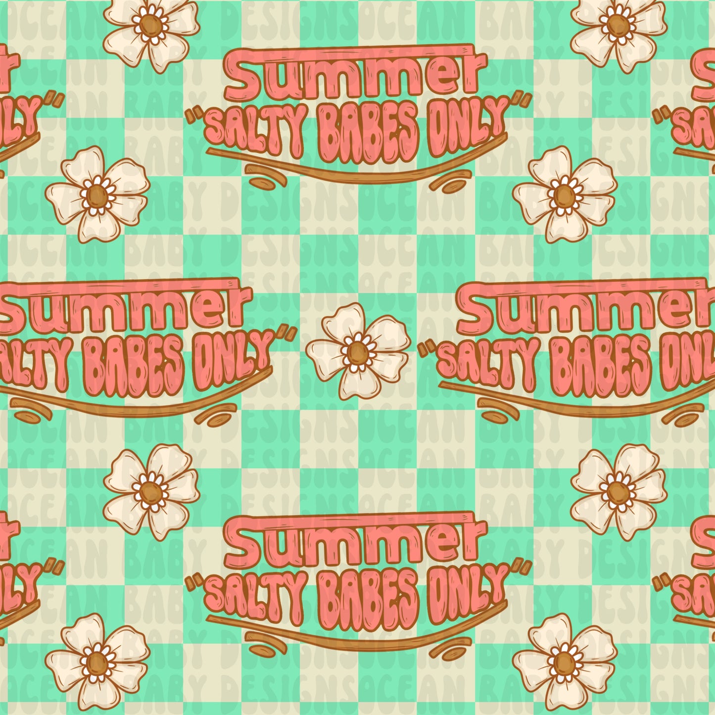 Floral teal checkered salty babes only