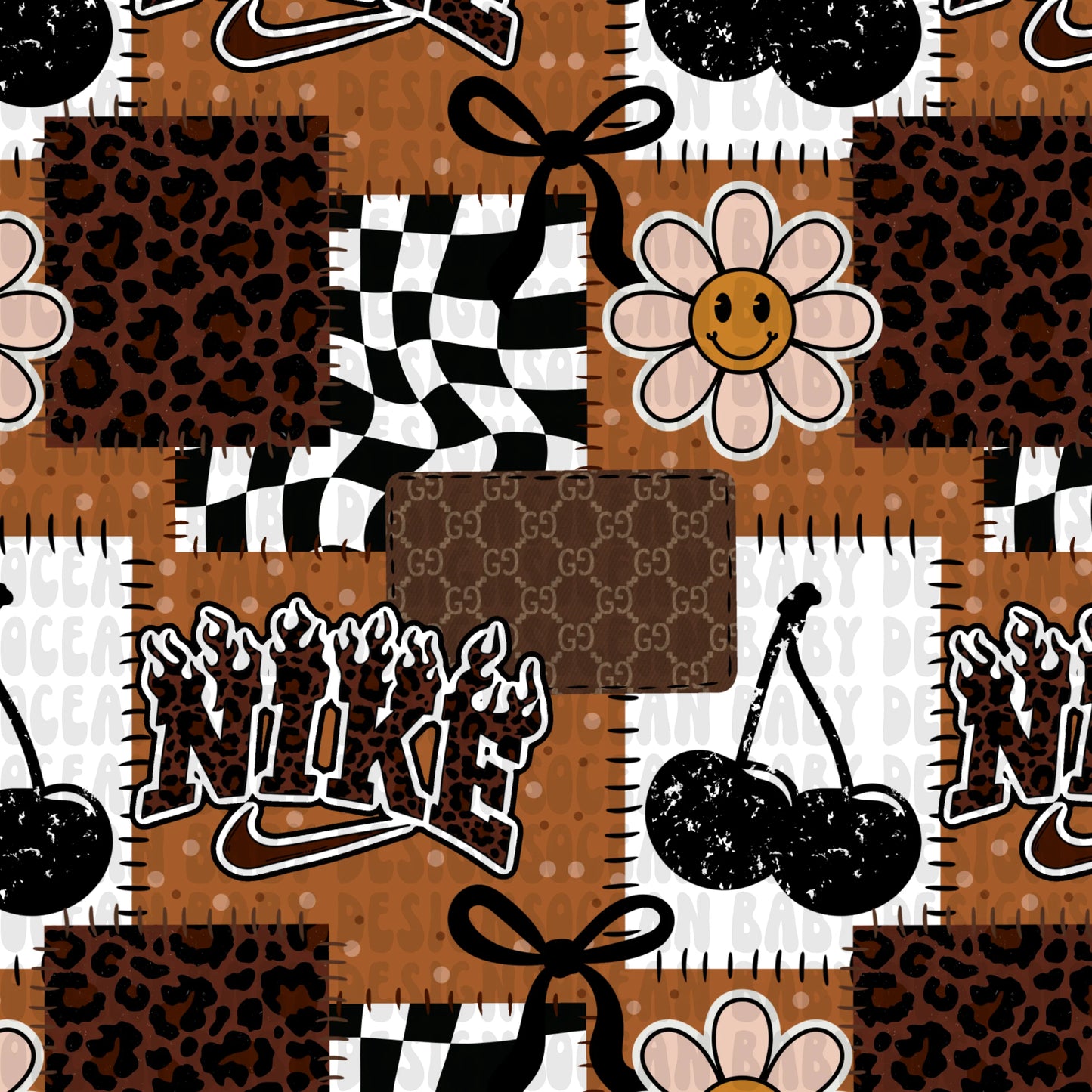 Gucci&nike brown flower patchwork