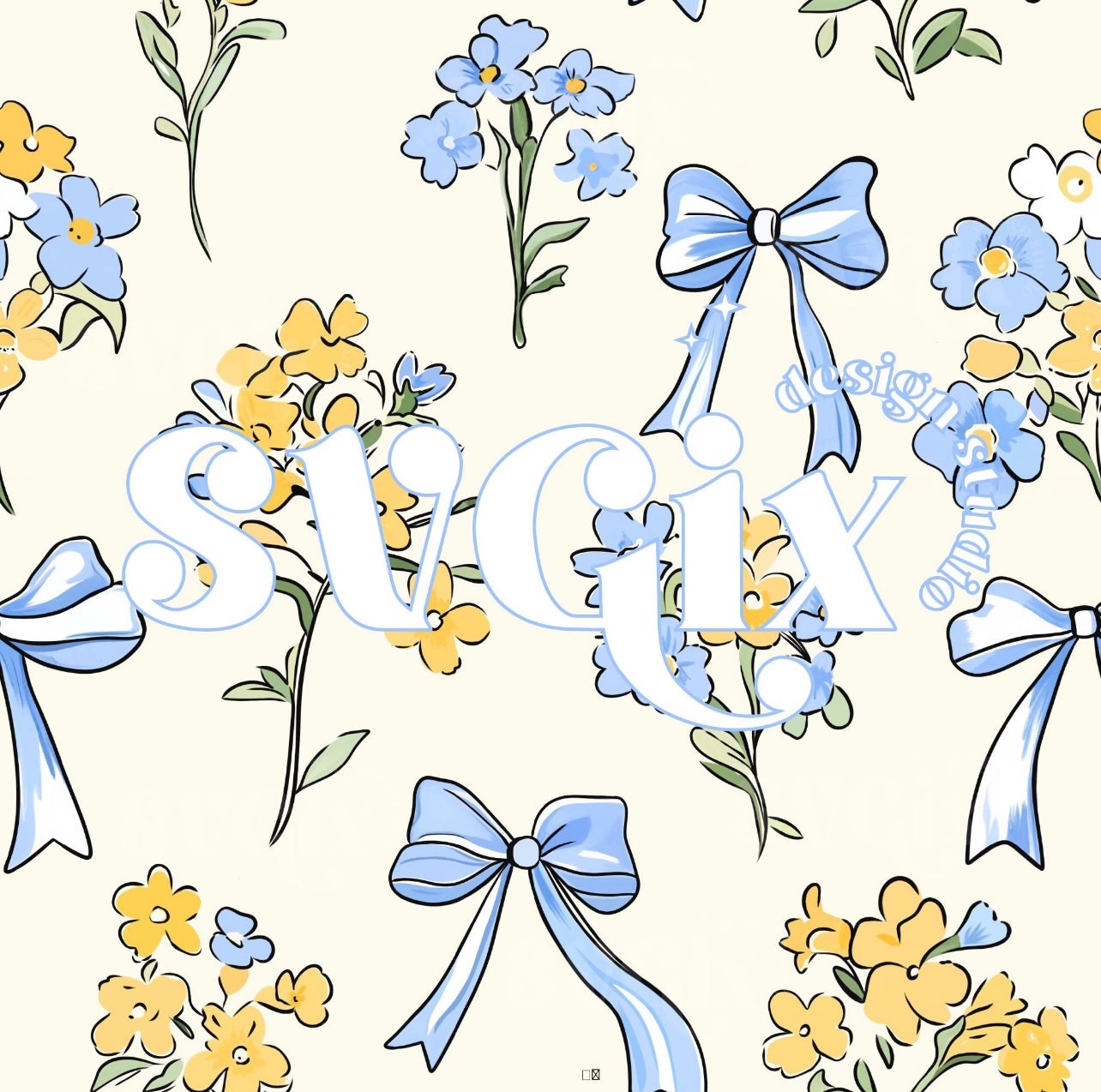 Blue bow & flowers
