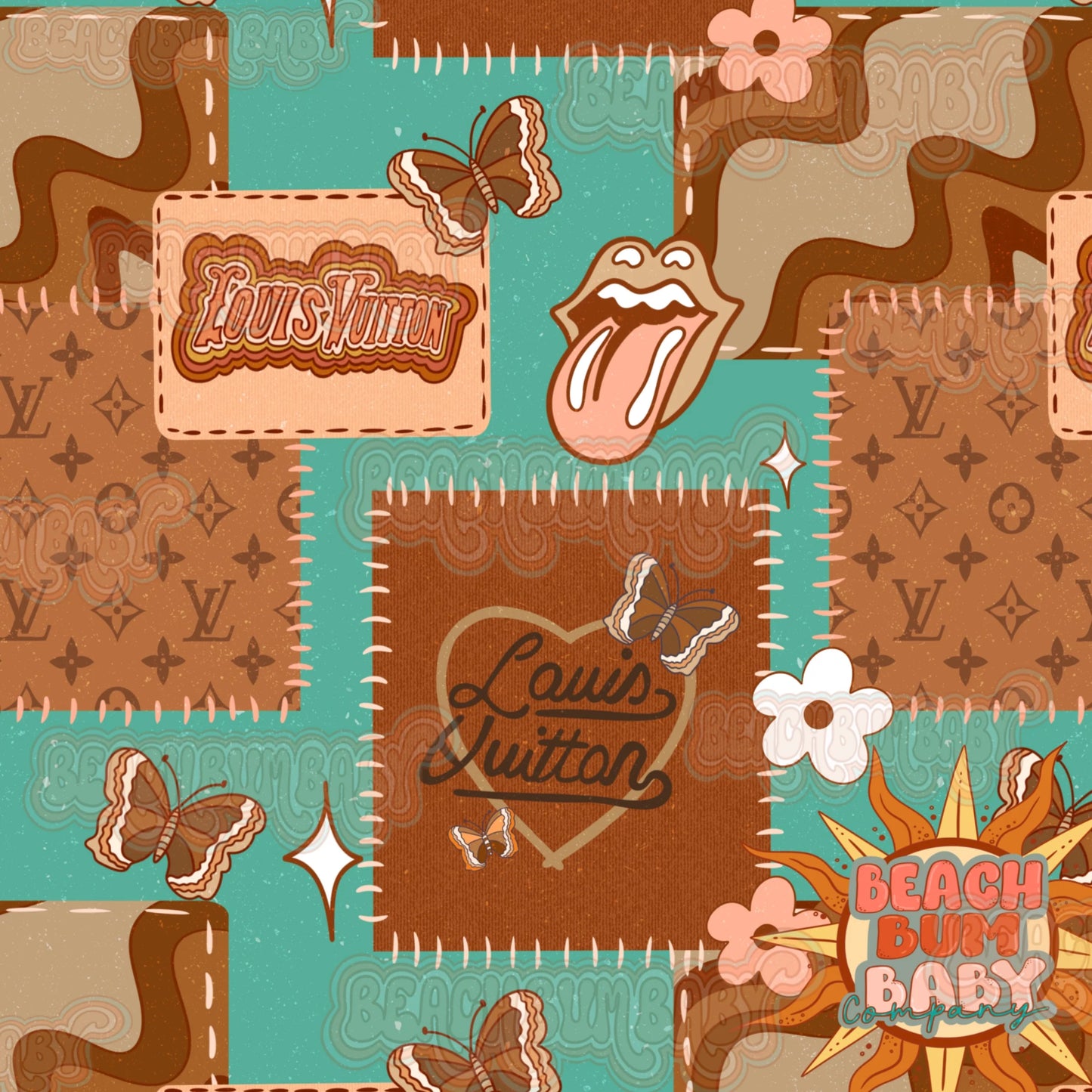 Brown floral & butterfly patchwork
