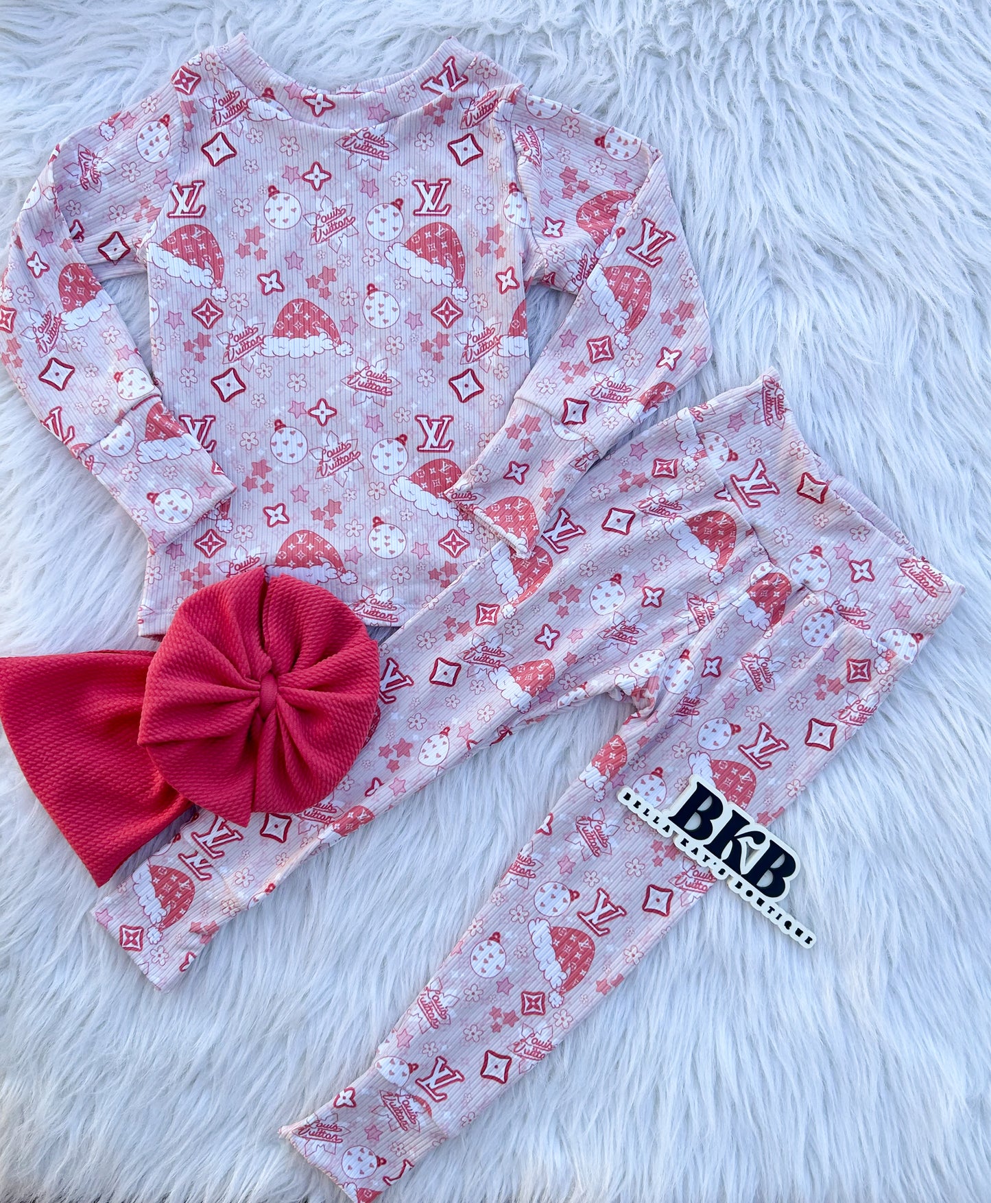 Skinny ribbed pinklv Christmas long sleeve and pants set