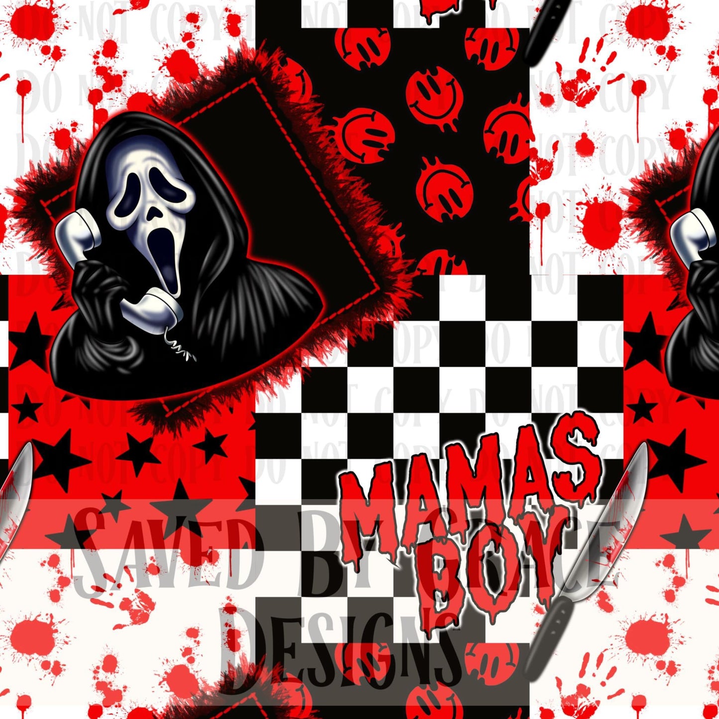 Mamas boy scream red patchwork