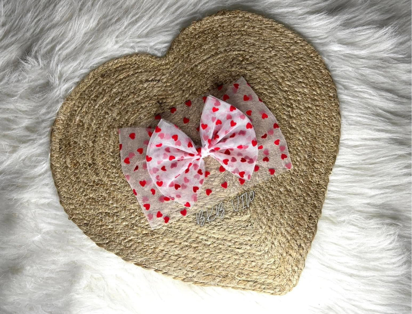 White w red hearts mesh Headwrap