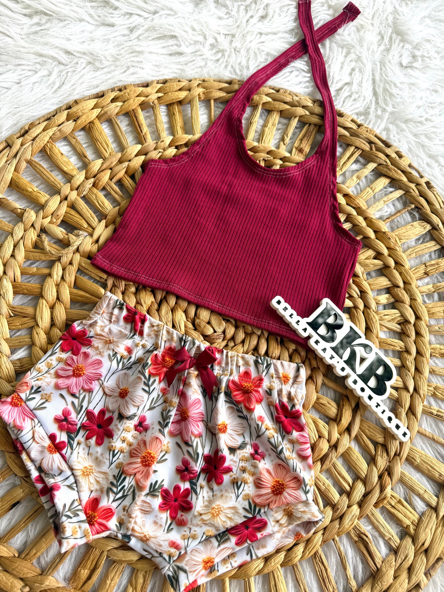 2T 3D maroon halter top & Shortie set READY TO SHIP