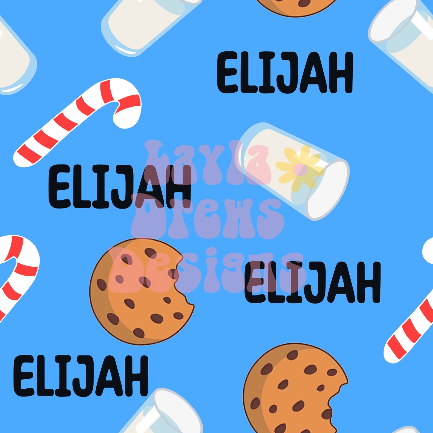 CUSTOM NAME CHRISTMAS blue w milk and cookies