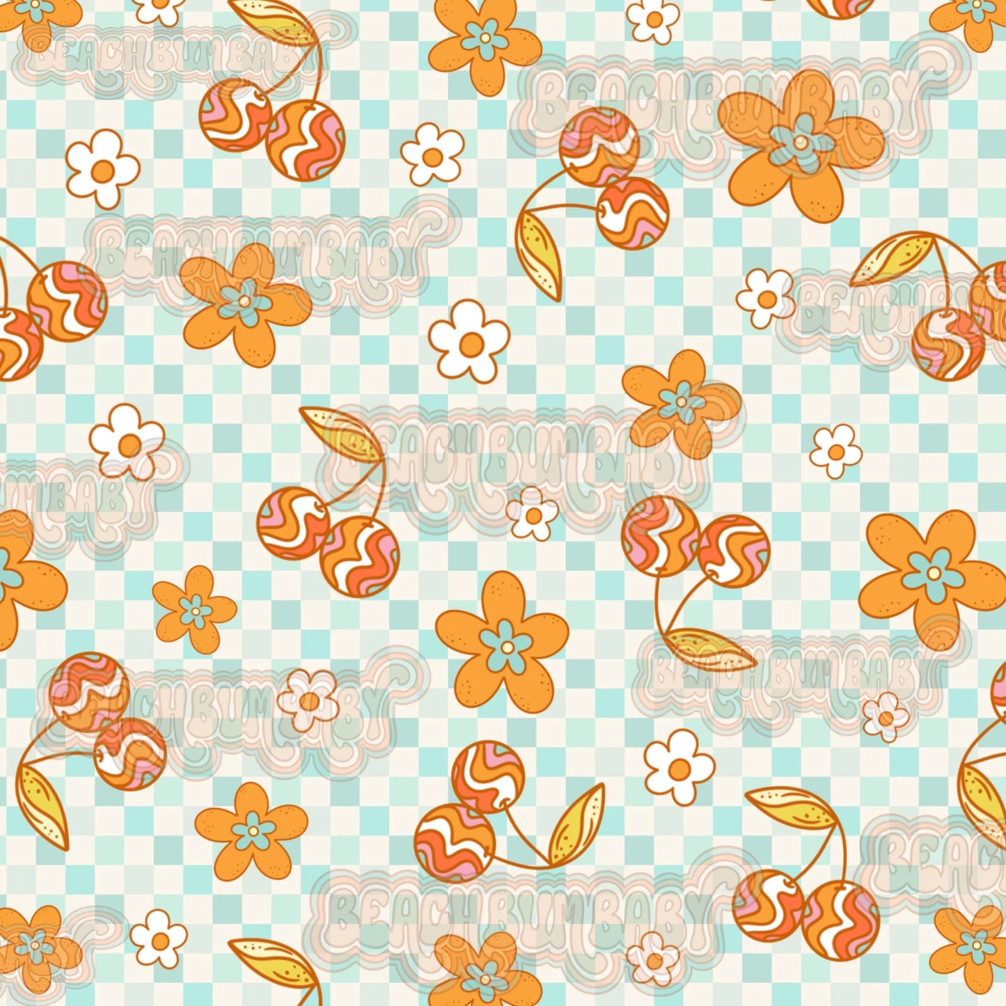 Adult T-Shirt summer checkered cherries