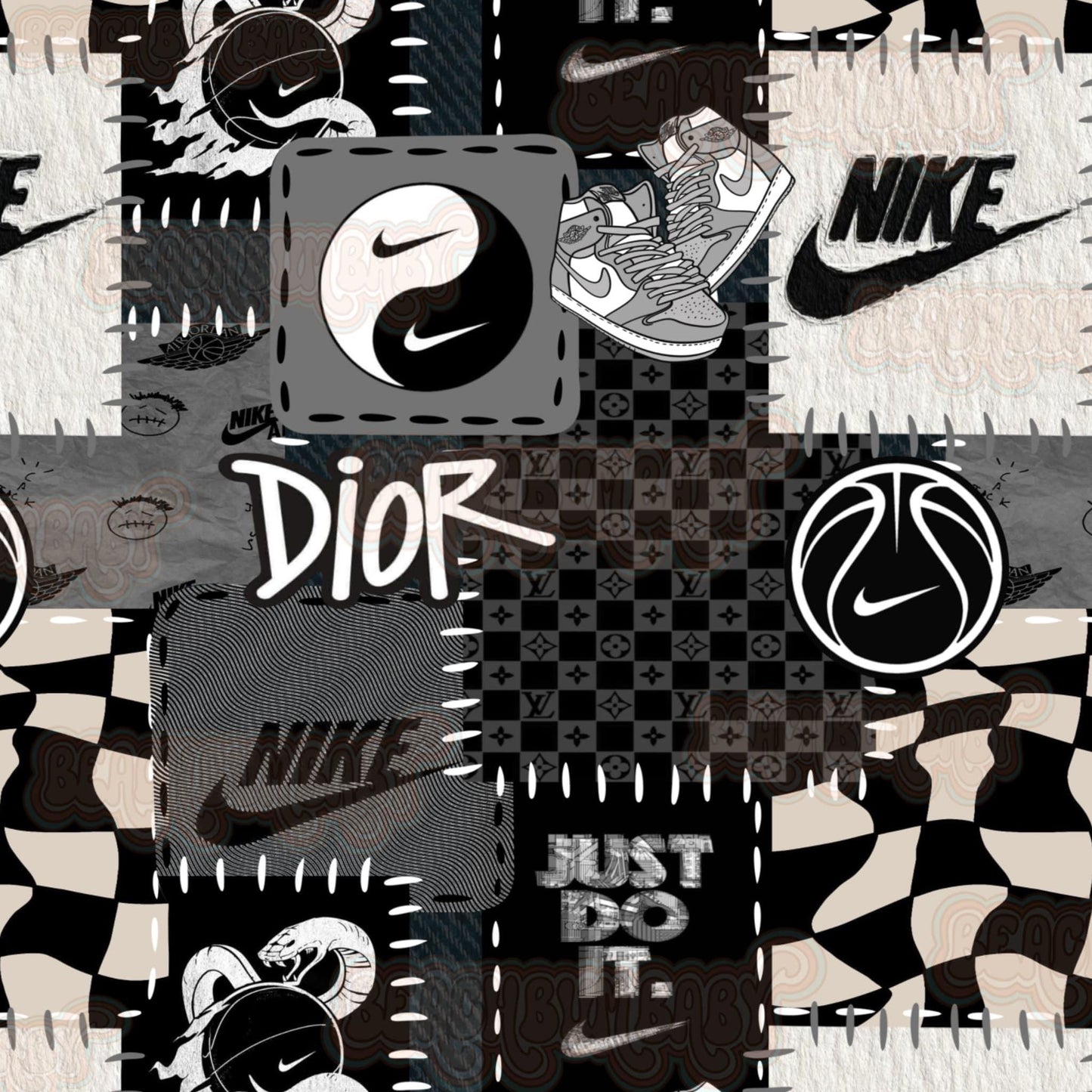 Black & white swoosh inspired patchwork