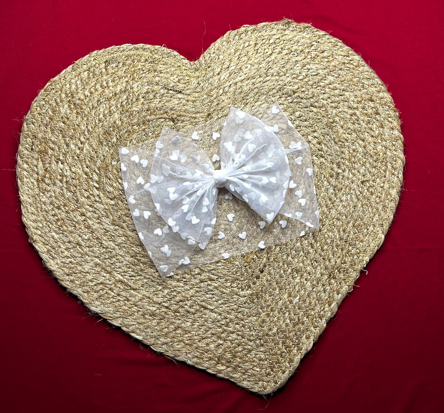 5in headwrap white w white hearts mesh RTSV