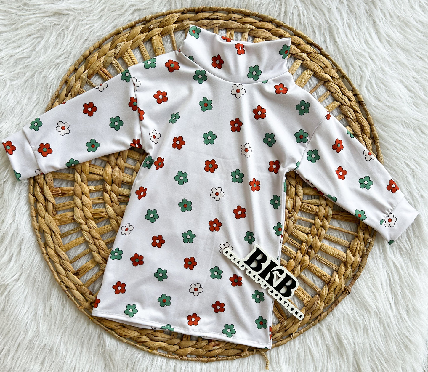 Christmas flowers mock neck dress