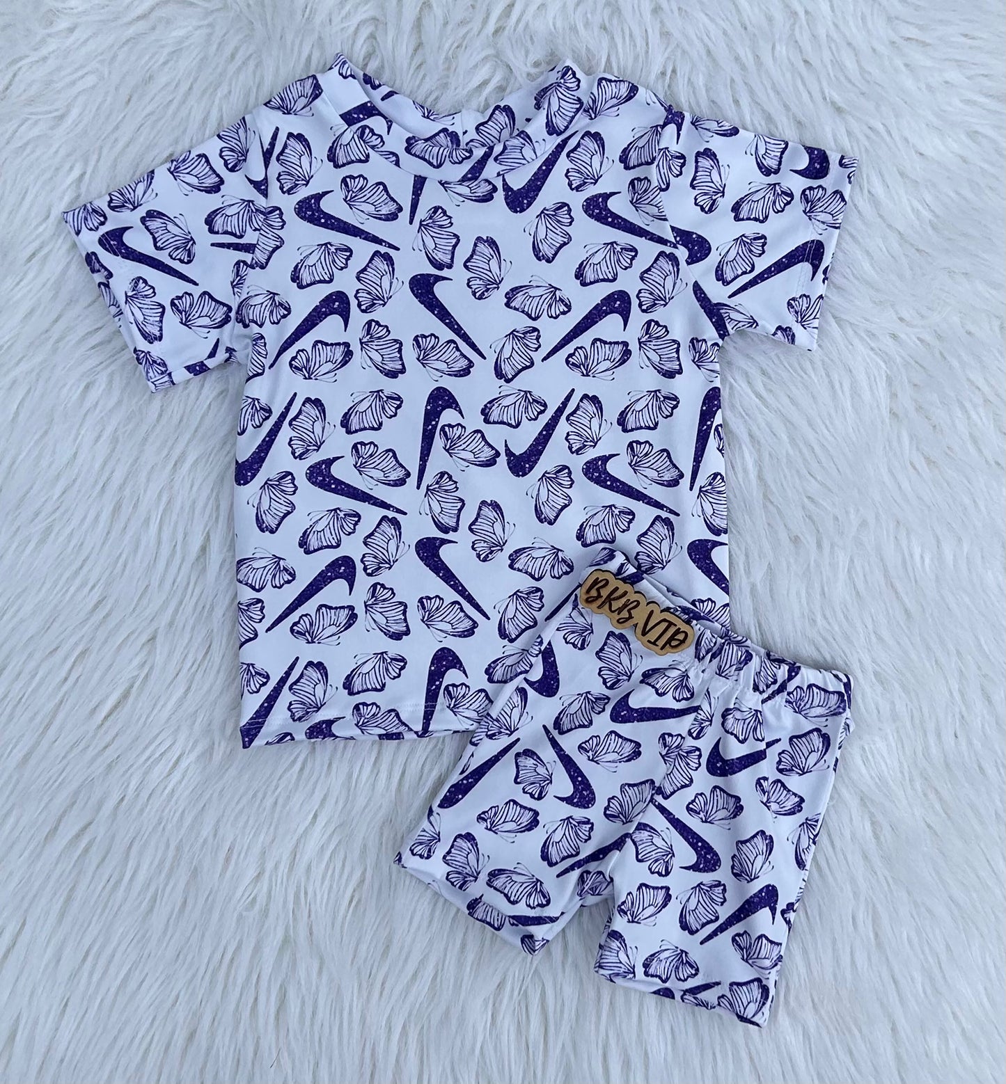 Purple butterfly swoosh Tshirt & biker shorts set