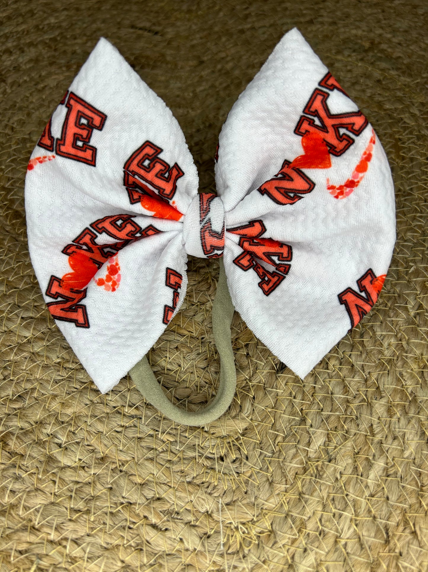 Swoosh Inspired Valentine’s bow on nylon band