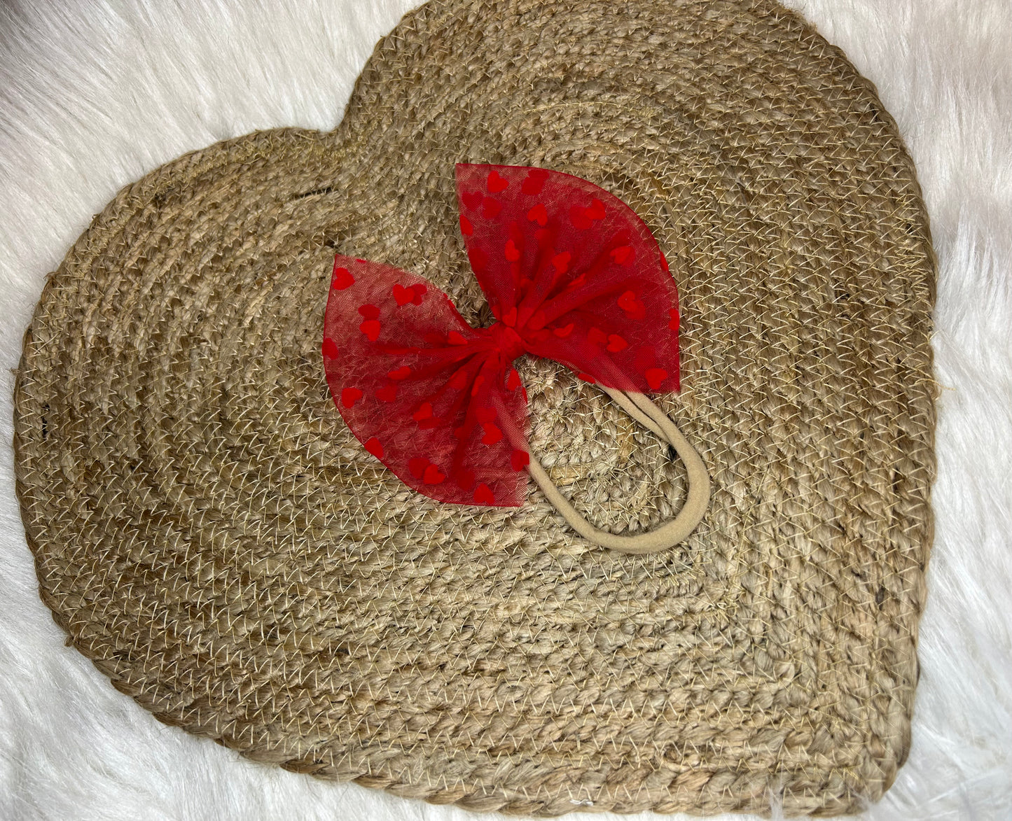 Red mesh w Red hearts bow on nylon
