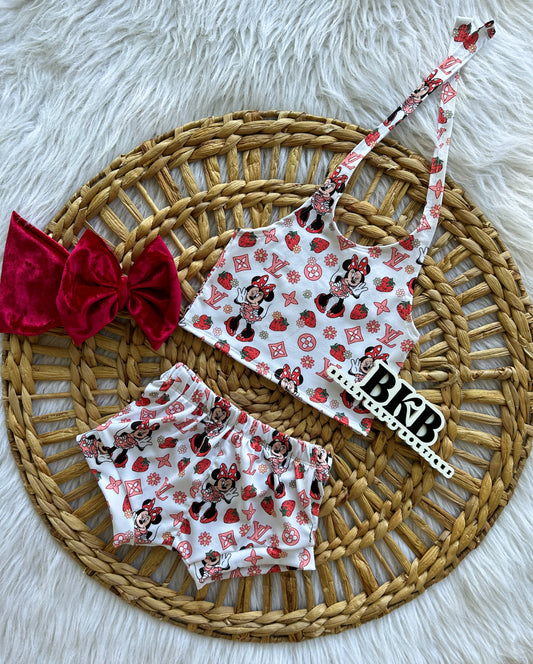 Strawberry minniemouse Halter Top & shortie set