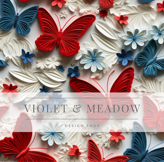 3d red white & blue butterflies