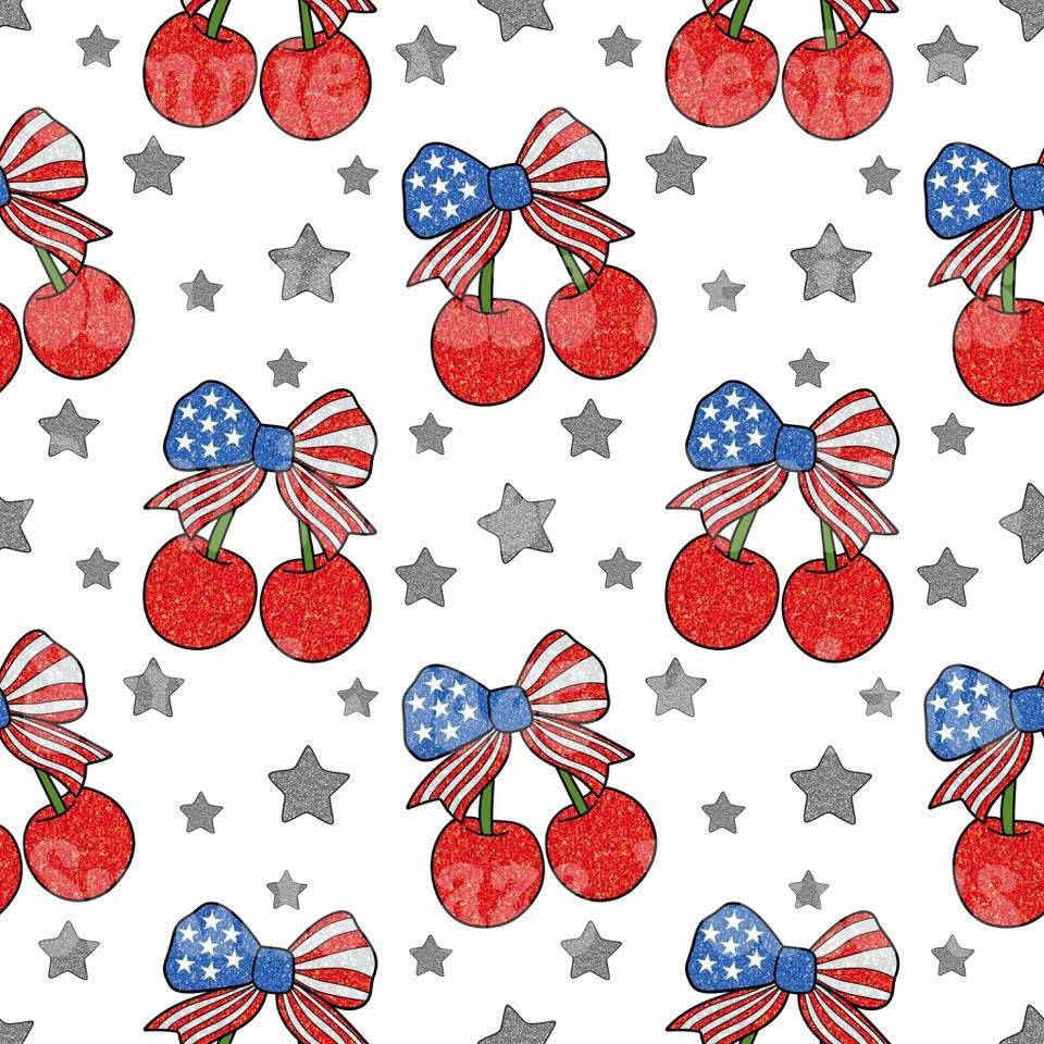 White with American flag bow cherries