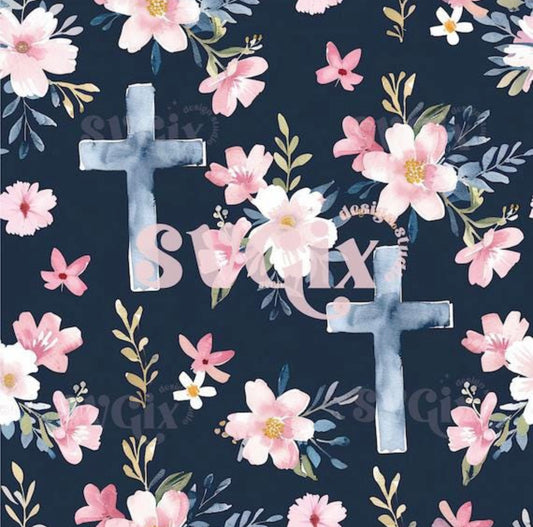 Navy & floral cross