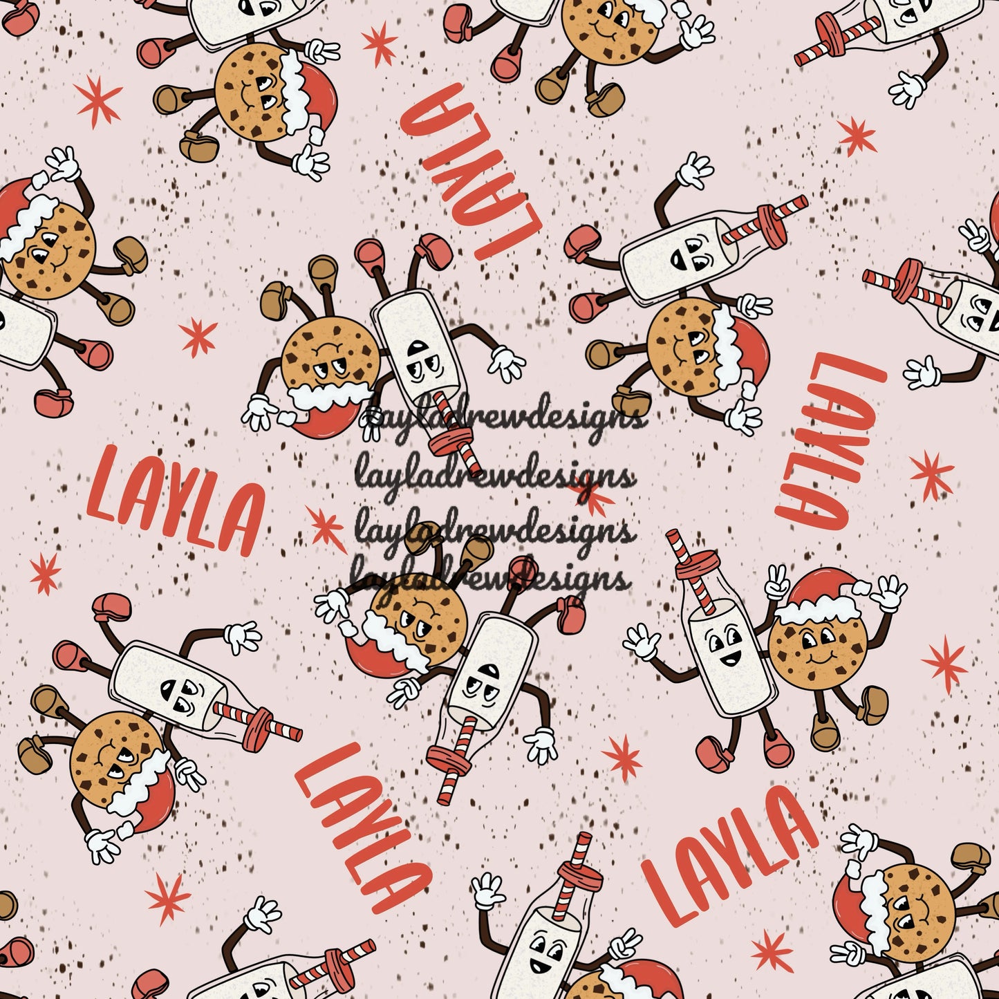 CUSTOM NAME CHRISTMAS milk & cookies light pink