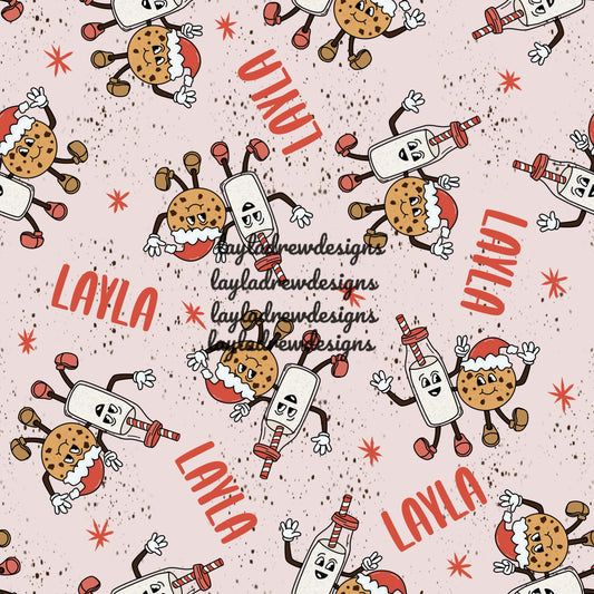 CUSTOM NAME CHRISTMAS milk & cookies light pink