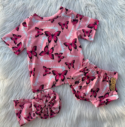 Pink drip nikebutterfly T-shirt & Shorties set