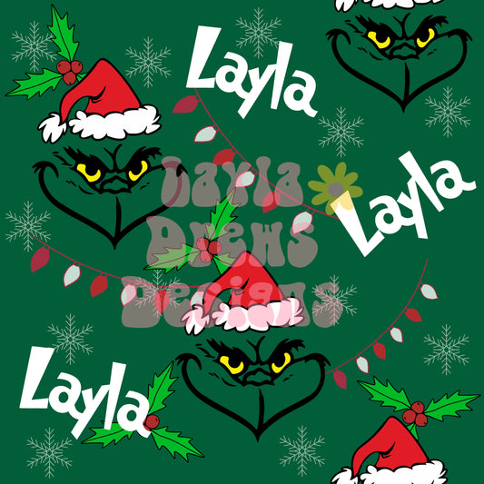 CUSTOM NAME CHRISTMAS dark greengrinchface