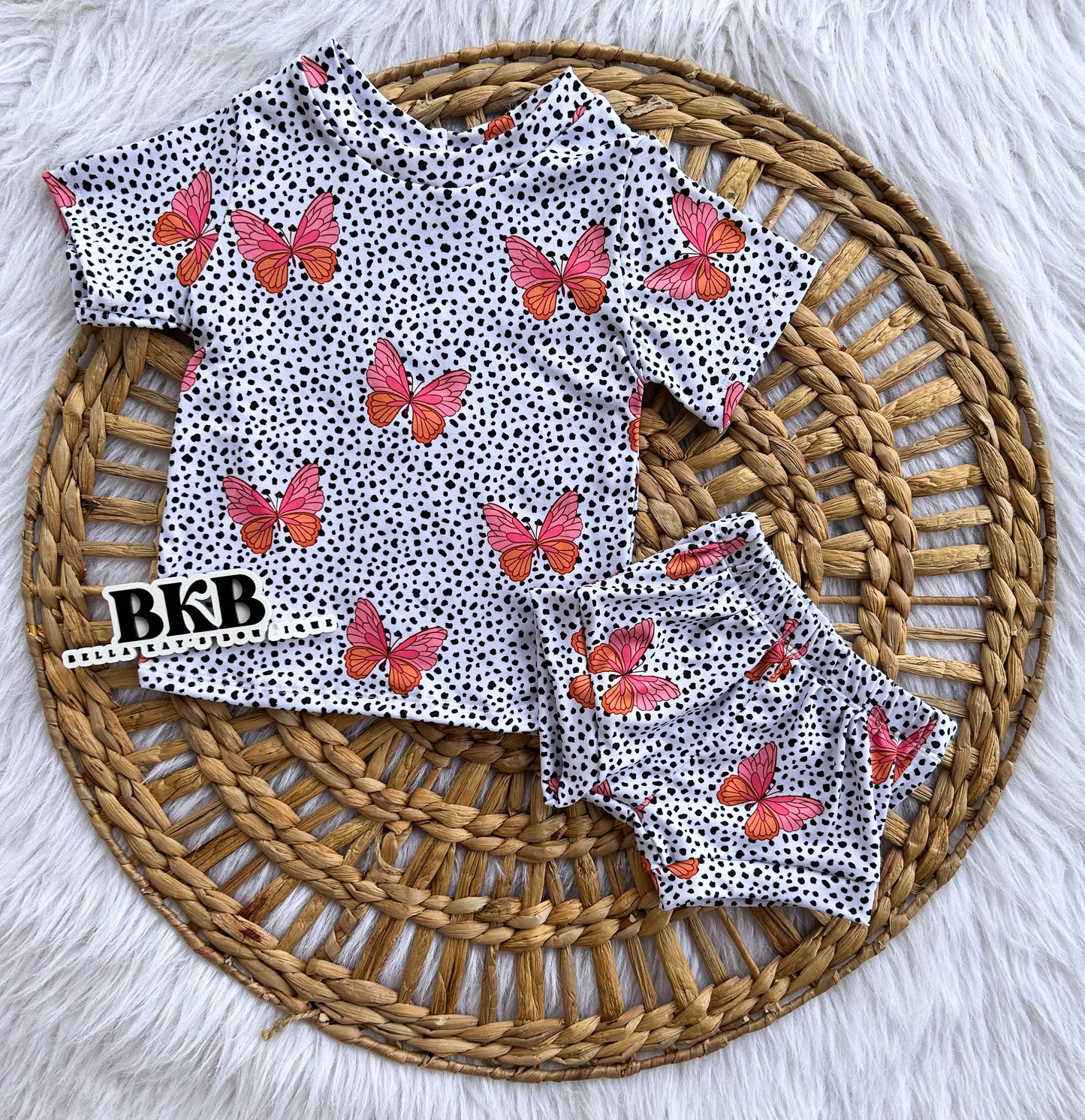 Butterflies & black polkadots  T-Shirt & shorties set