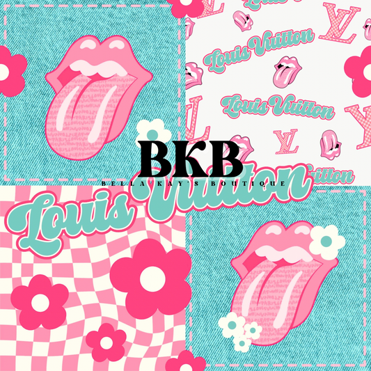 Teal & pink flower checkered patchworklv