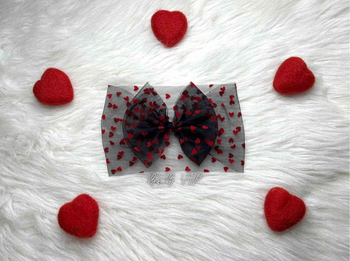 Black w red hearts mesh Headwrap
