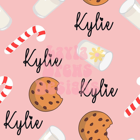 Adult CUSTOM NAME Christmas cookies & milk pink