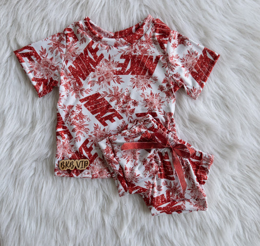 Red floral sparkleNike T-Shirt & shorties set