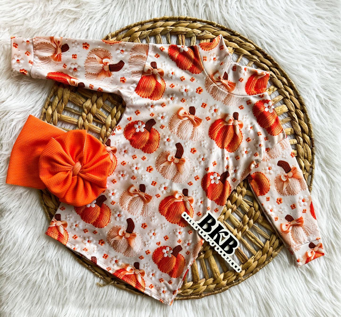 Pumpkin embroidery design fall mock neck dress