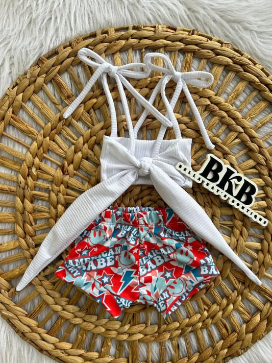 FOJ white Becky top & American babe shorties