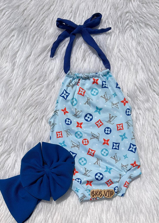 FOJ light bluelv w blue string Halter Romper