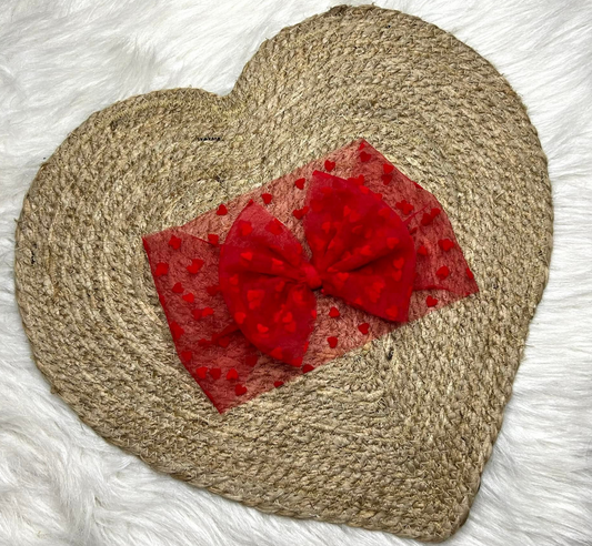Red w red hearts mesh Headwrap