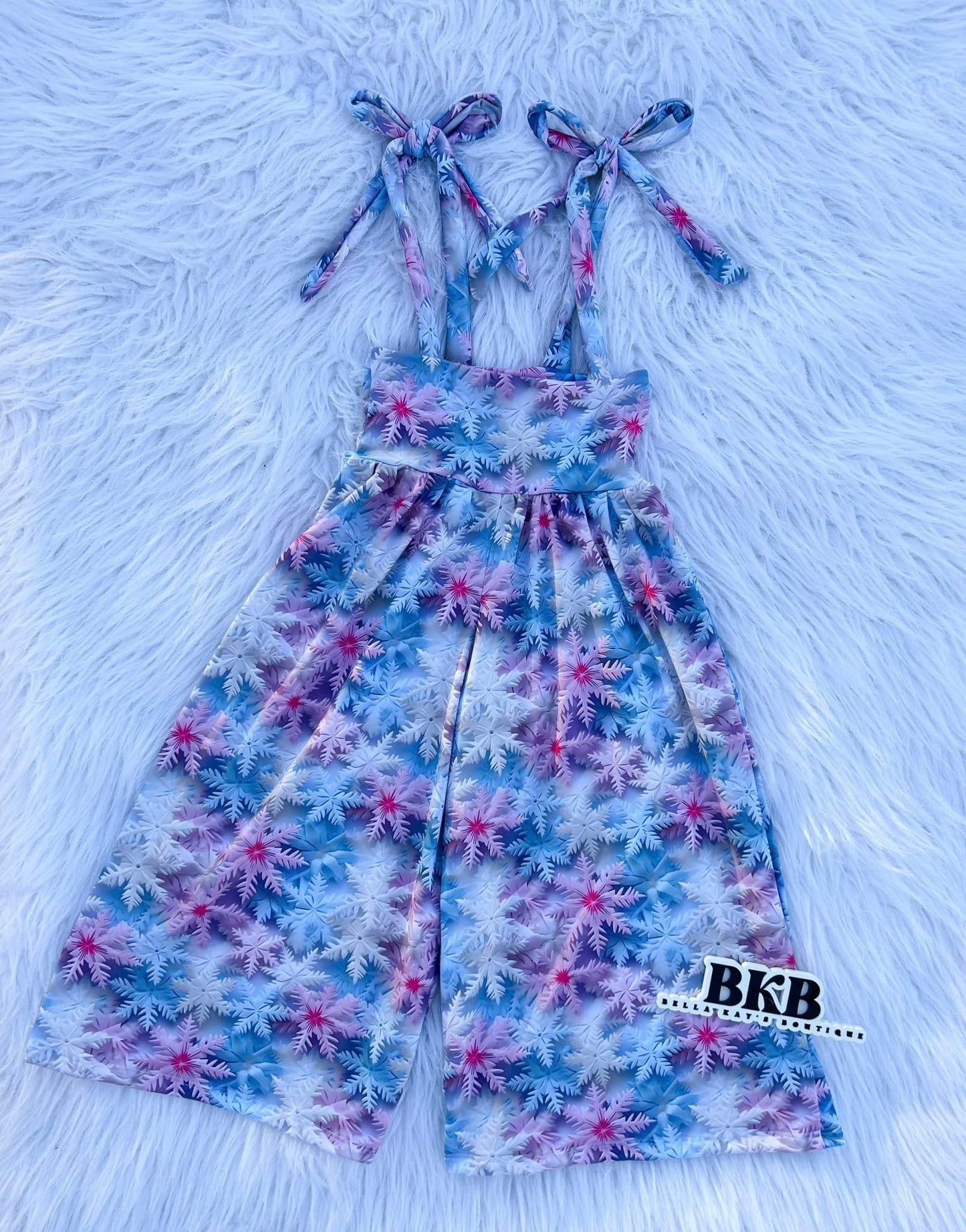 Pink and blue 3D snowflakes flora romper