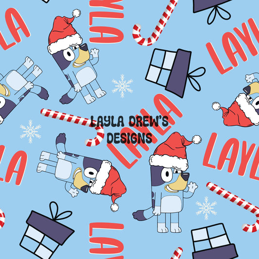 CUSTOM NAME CHRISTMAS dog w blue