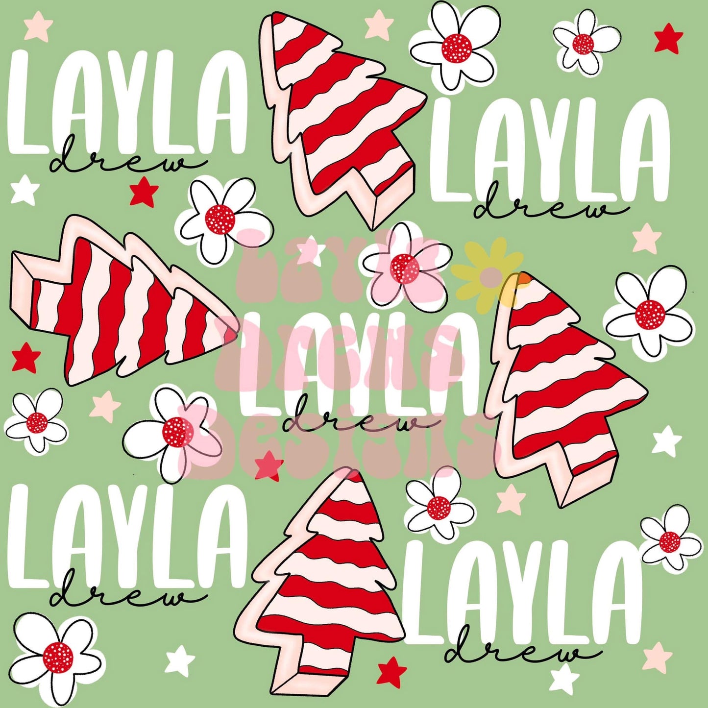 CUSTOM NAME CHRISTMAS sage green Christmas cakes