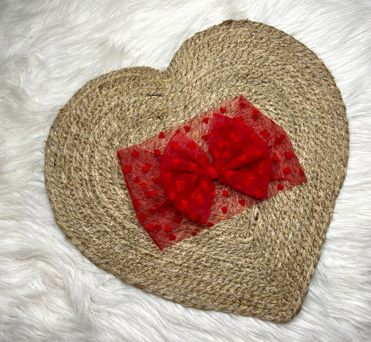 5in headwrap Red w red hearts mesh RTSV