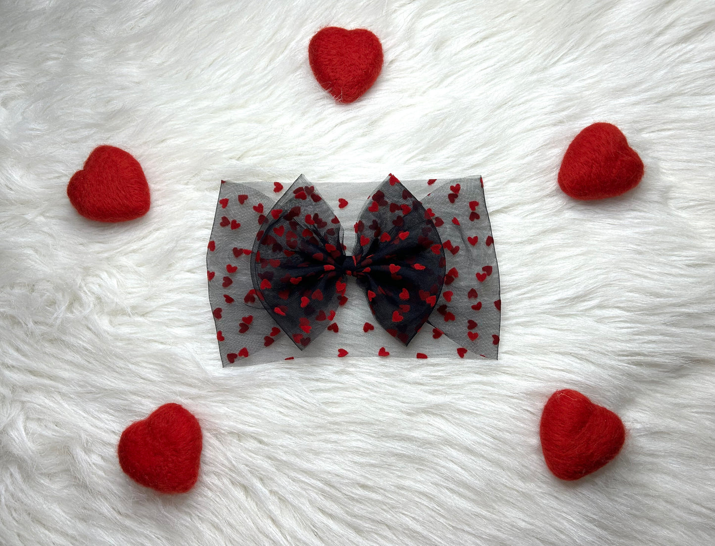 5in headwrap black w red hearts mesh RTSV