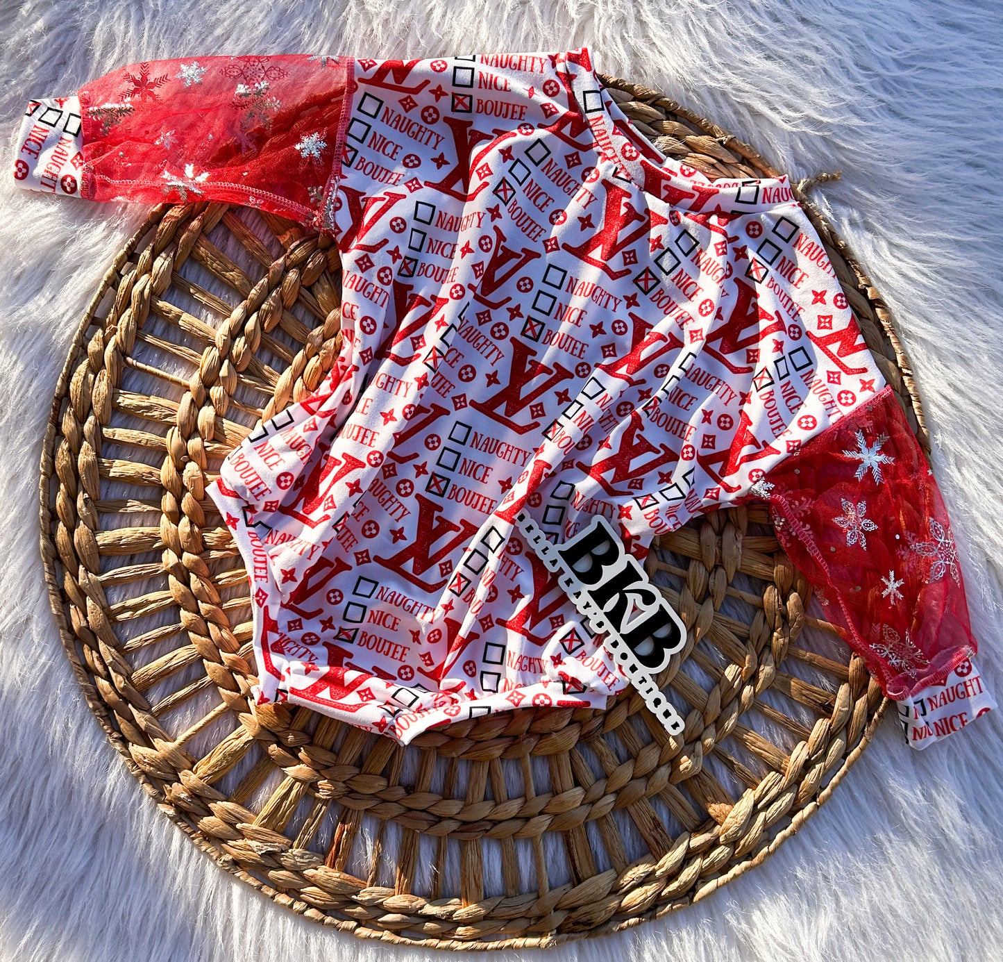 Christmas Redlv long sleeved romper w mesh sleeves